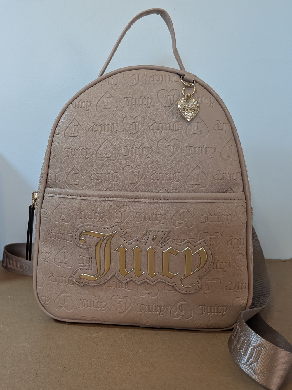Juicy Couture Blush Embossed Logo Backpack with Gold Hardware